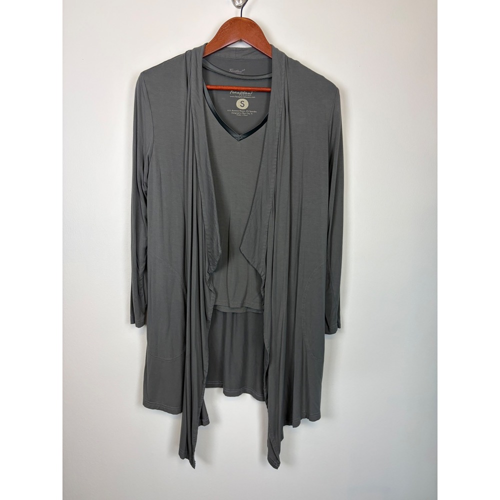 Faceplant‎ Dreams Pajama Set Small Gray Bamboo Rayon Robe Tank Loungewear 2pc